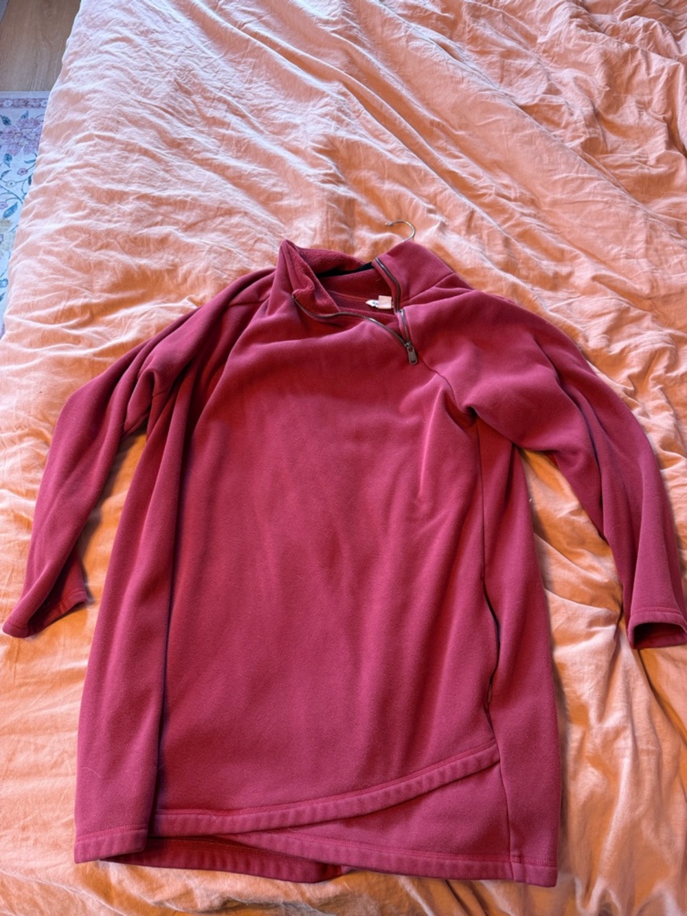Athleta Pink Red Fleece Quarter-Zip Pullover
